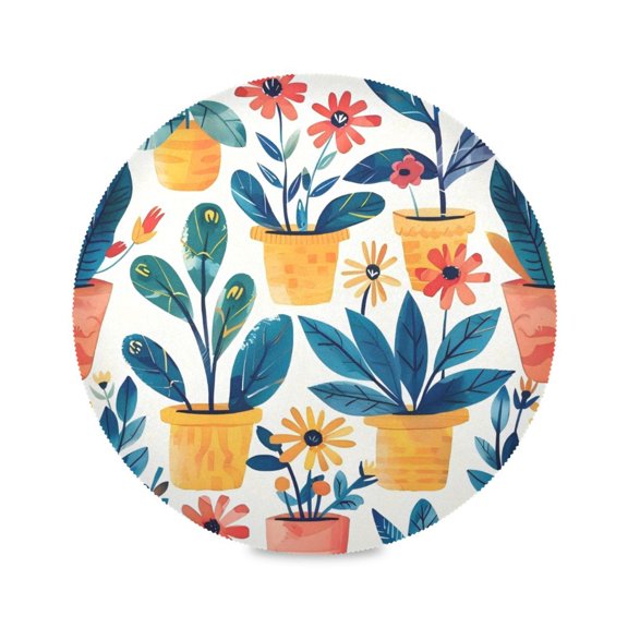 Round Plate Mat 15.4x15.4 Inchesx1 Placemat Table Mat Kitchen Mat Coffee Mat Fabric Thick, Strong Wear-Resistant, Heat Resistance Potted Green Leaf