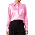 thumbnail image 1 of Camisa de satén de manga larga con cuello en V para mujer - Color liso - Poliéster - Para la oficina/uso informal - Tallas S-XXL, 1 of 5