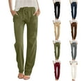 thumbnail image 6 of yardsong Women's Cotton Linen Pants Summer Casual High Waist Elastic Drawstring Pleated Lightweight Straight Leg Lounge Trouser with Pockets White,M, 6 of 6