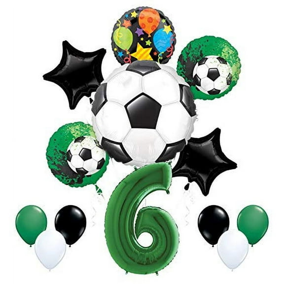Mayflower Products Soccer Party Supplies 6th Birthday Goal Getter Balloon Bouquet Decorations - Green Number 6