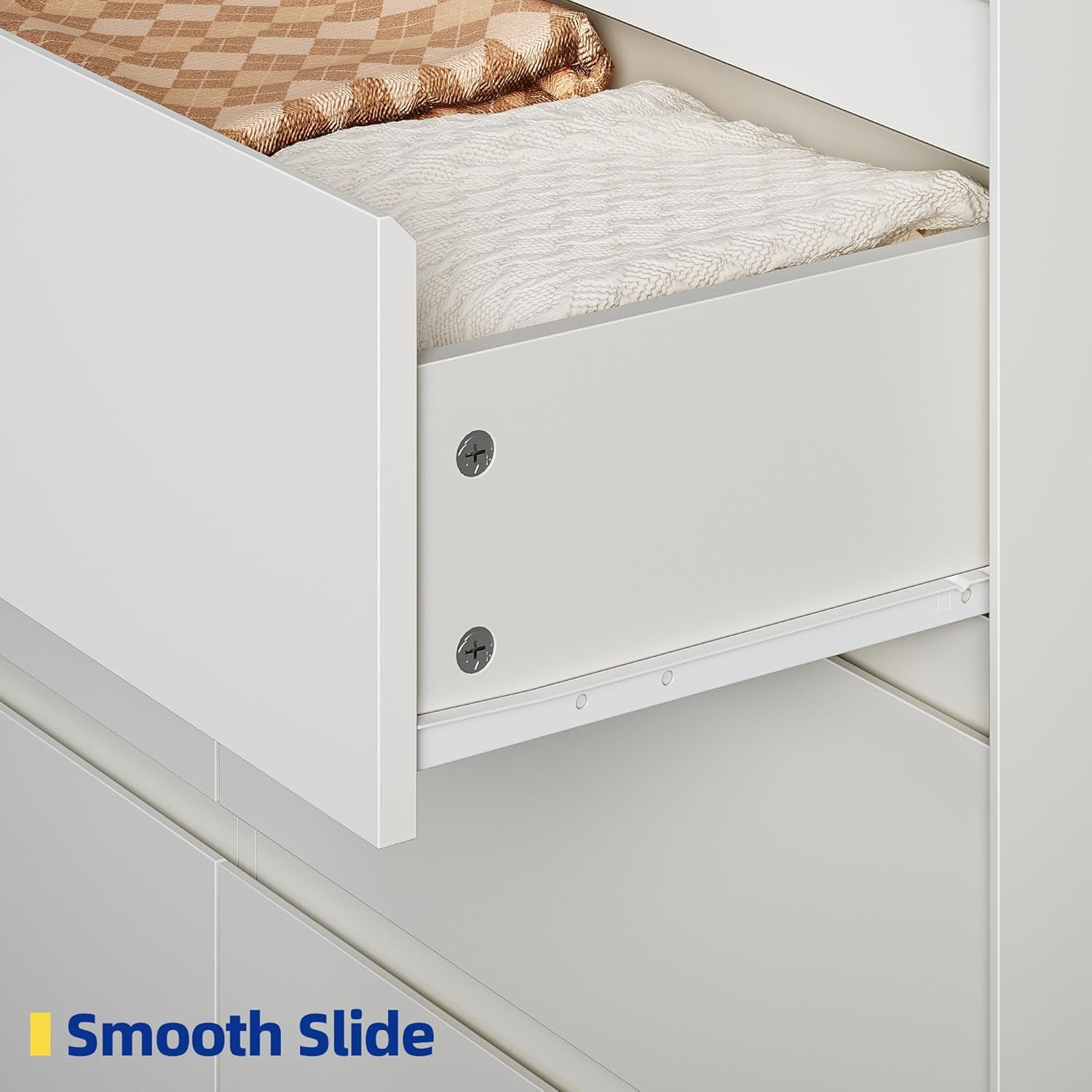 White Dresser for Bedroom, 47" Wide Chest of Drawers, Modern 6 Drawer Storage Organizer for Closet, Hallway, or Living Room