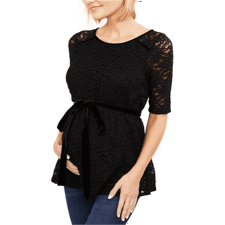 Motherhood Maternity Women's Lace Peplum Top Black Size Large