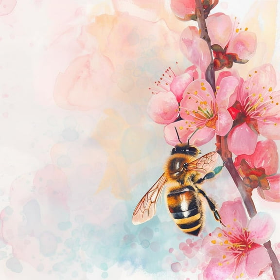 Watercolor Bee and Flower 5D Diamond Art Painting by Number Kits for Adults DIY Paint with Full Drill Round Diamond Gems Painting Art Craft for Home Wall Decor 13.8x13.8inch