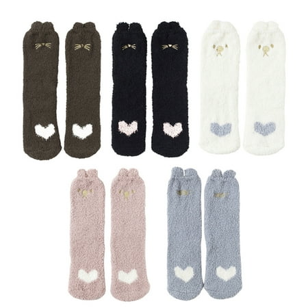

5 Pairs Women Fluffy Socks Cute Cat Print Cozy Plush Soft Sleeping Socks Slipper Socks Thick Women Super Warm Fluffy Socks for Women Winter Socks