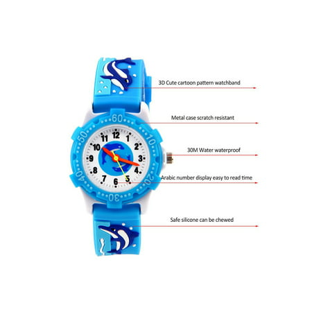 ELEOPTION Waterproof 3D Cute Cartoon Digital Silicone Wristwatches Time Teacher Gift for Little Girls Boy Kids