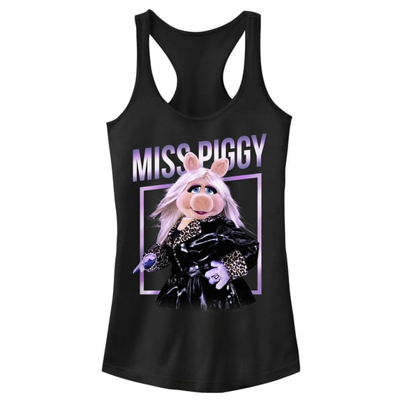 Junior's The Muppets Miss Piggy Glamourous Racerback Tank Top Black Large
