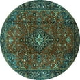 thumbnail image 1 of Ahgly Company Indoor Round Medallion Turquoise Blue Traditional Area Rugs, 4' Round, 1 of 4