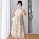 thumbnail image 1 of Vestido de maternidad de verano bordado de cintura alta adelgazante cuello en V manga abullonada floral vestido de lactancia para mujeres, 1 of 2