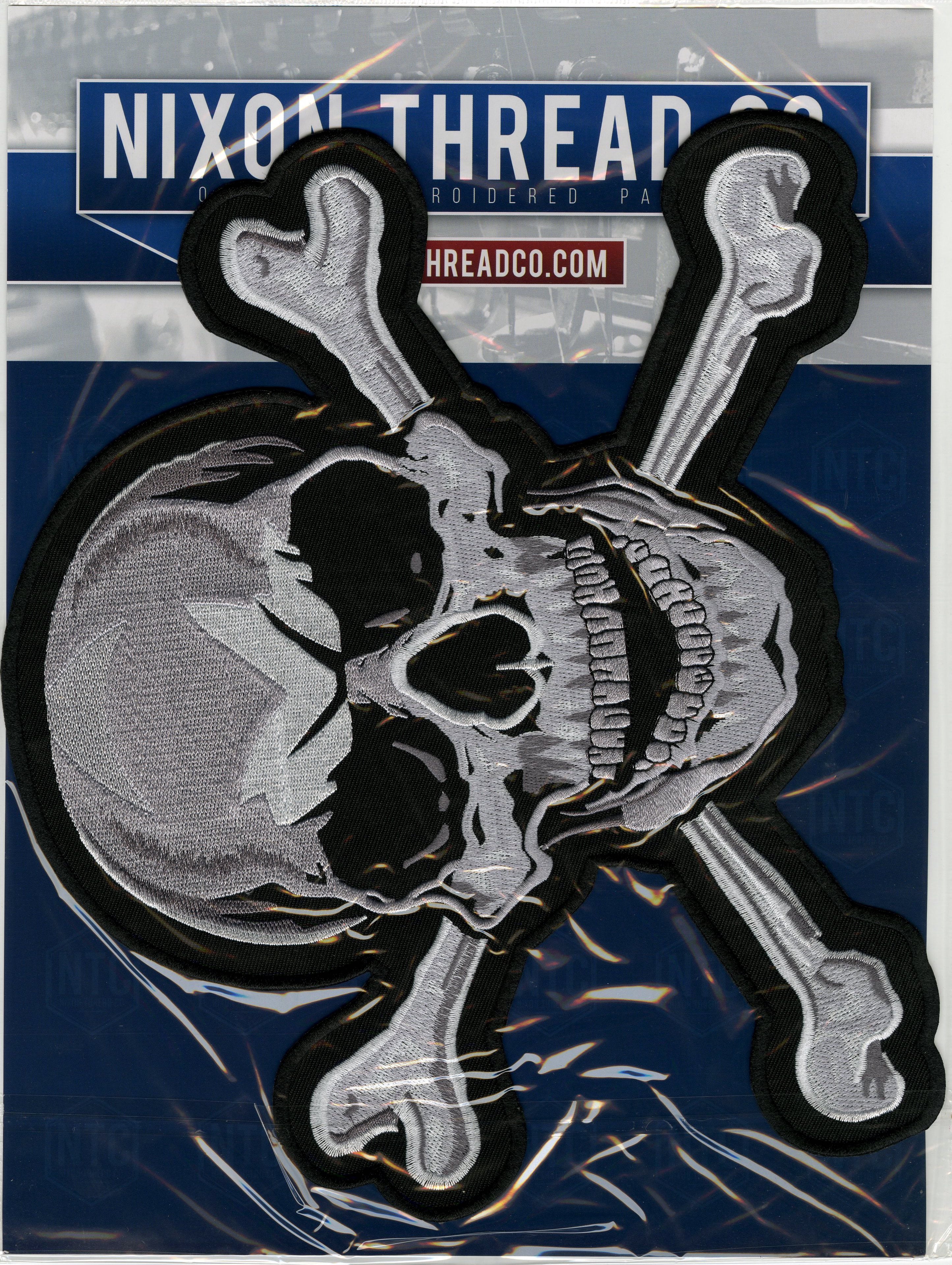 Skull & Crossbones Patch 10.5" | Realistic Skeleton Halfskull Embroidered Iron On Jacket Center Patch | Large - by Nixon Thread Co.
