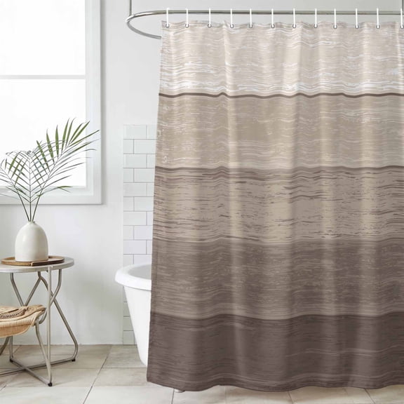 Brown Beige Ombre Shower Curtain, Waterproof Shower Curtains for Bathroom, Farmhouse Vintage Wooden Striped Washable Fabric Cloth Bathroom Curtain Set Bathtub Decor with Hook 72''x84''