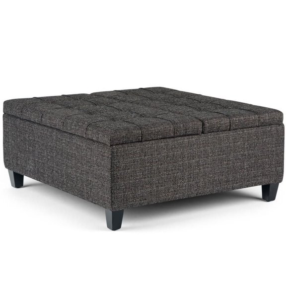 Elliot Coffee Table Storage Ottoman in Ebony Tweed Fabric