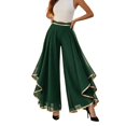 thumbnail image 2 of Women's Fashion Color Block Chiffon Wide Leg Flare Pants, High Waisted with Irregular Ruffle Hem, Casual Dress Trousers for Summer Daily Outfits Green M, 2 of 5
