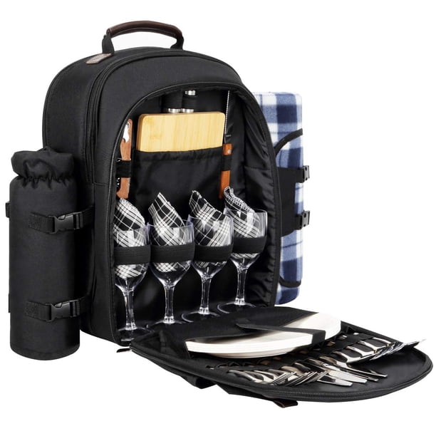 Mochila para picnic Sunflora para 4 personas con set de cesta y manta para 2