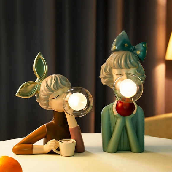 ONTDT Resin Table Lamp Bedroom Bedside Night Light Bubble Girl Decorative Atmosphere Light Ornament Creative Birthday Gift Elegant Girl