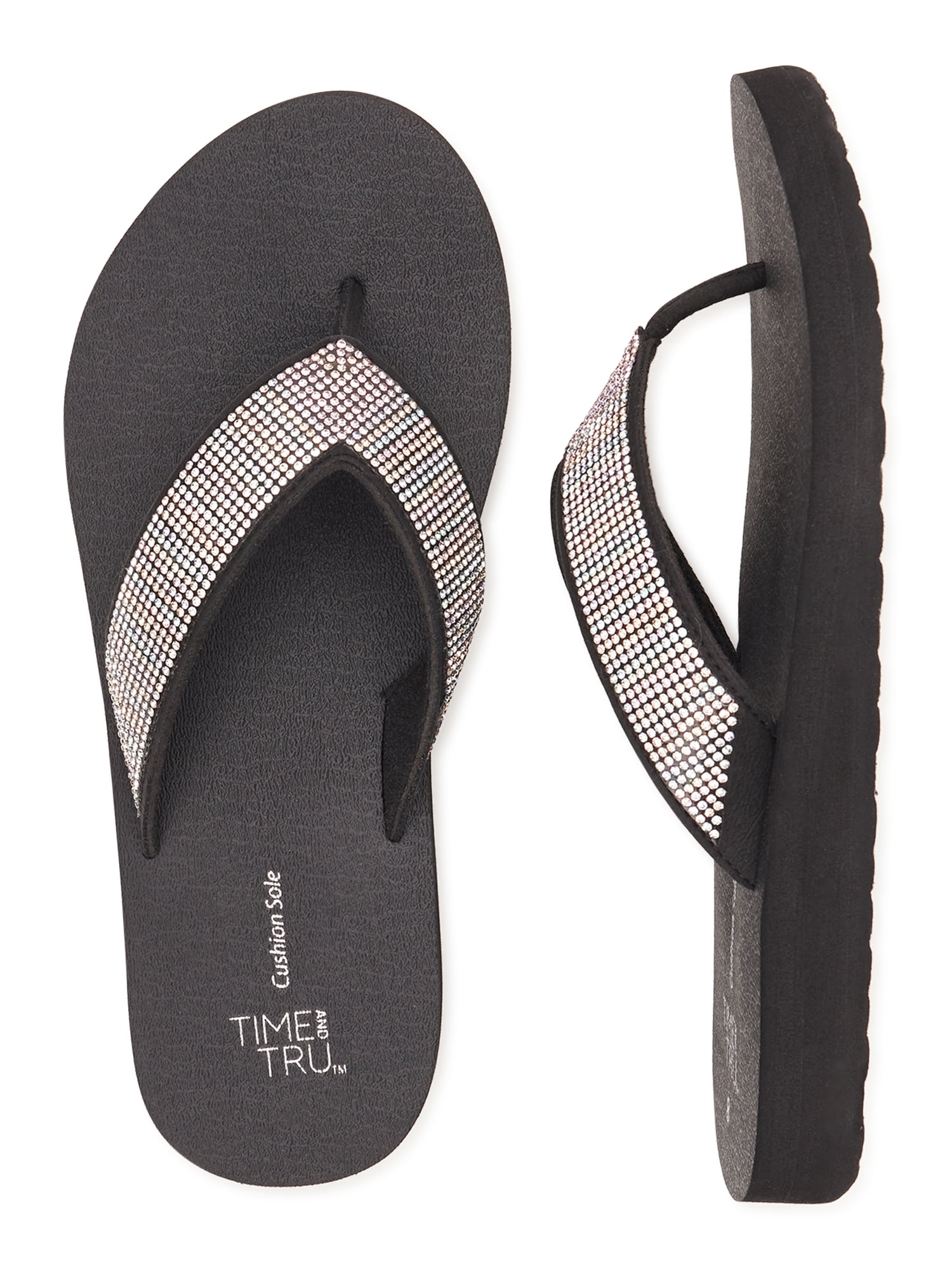 Time and Tru Women's Embellished Wedge Flip Flops