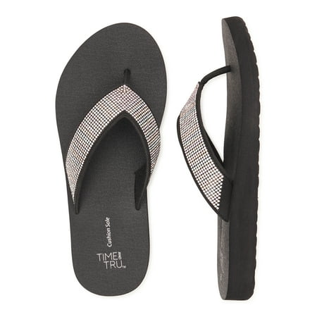 

Time and Tru Women s Embellished Wedge Flip Flops