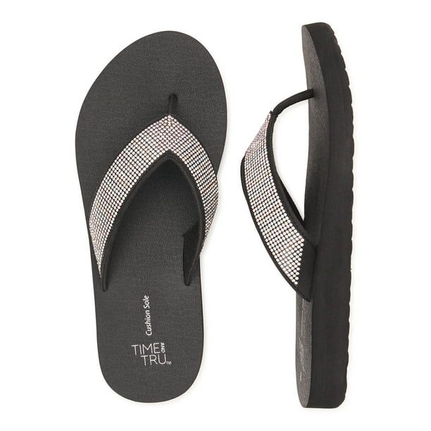 Time and Tru Women's Embellished Wedge Flip Flops - Walmart.com