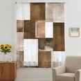thumbnail image 3 of Brown Geometric Sheer Curtains 54 Inches Long, Vintage Oil Painting Contemporary Light Filering Curtains, Breathable Simi Curtain Privacy Drapes for Kitchen Bathroom Small Window Treatment, 3 of 9