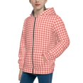 thumbnail image 2 of JUNZAN Houndstooth With Red And White Print Kids Zip Up Hoodies Long Sleeve for Boys or Girls Casual Oversized Jackets with Pocket Loose Tops- Small, 2 of 6