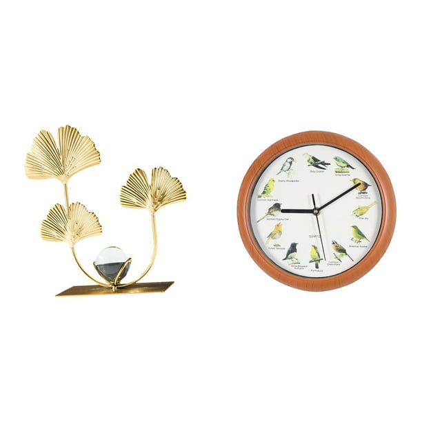 Estatua de figurita,Estatuas de hojas y flores de metal,esculturas decorativas,Reloj de pared,Reloj de pared con pájaro cantor Relojes de pared con pájaros,Relojes de pájaros con sonido