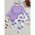 thumbnail image 2 of MORTTIC Toddler Baby Girls Clothes Little Girl Ruffle Long Sleeve Tops Dress Floral Pants With Headband 3PCS Spring Fall Outfits Set, 2 of 9