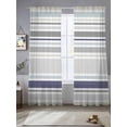 thumbnail image 3 of Gray Stripe Semi Sheer Curtains 84 Inch Length 2 Panels Set, Modern Abstract Art Navy Blue Striped Rustic Sheer Kitchen Curtain Privacy Voile Window Curtain for Living Room Bedroom Rod Pocket Drapes, 3 of 7