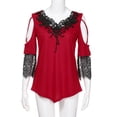 thumbnail image 3 of Conairie Womens Cold Shoulder Tops V Neck Solid Loose Short Sleeve T-Shirt Breathable Soft Basic Work Tee Vacation Clothes Red M, 3 of 3