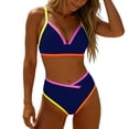 thumbnail image 2 of Guluxicc 2 Piece Bikini Sets for Women Color Block V Neck High Waisted Padded Push-Up Summer Beach Swimsuits Bathing Suit, 2 of 8