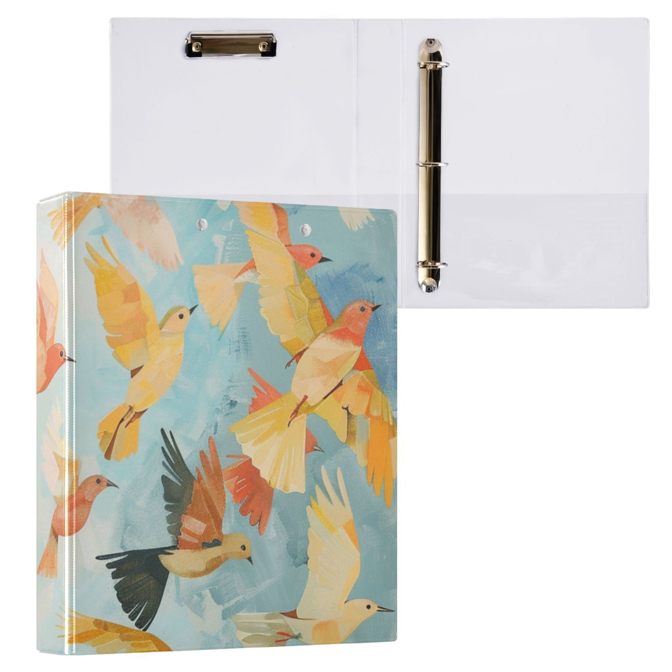 Many Birds 3 Ring Binders 1.5 inch Hardcover File Folders with Interior Pockets A4 Size Organizer for School Office Hospital