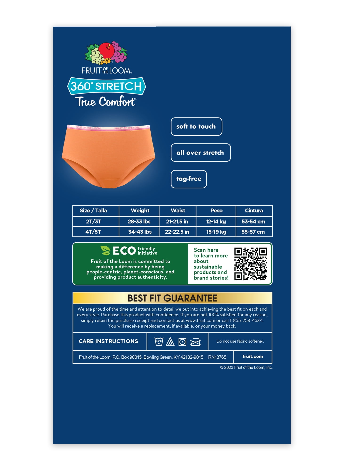 Fruit of the Loom Toddler Girl 360 Stretch True Comfort Super Soft Modal Hipster Underwear, 6 Pack, Sizes 2T-5T