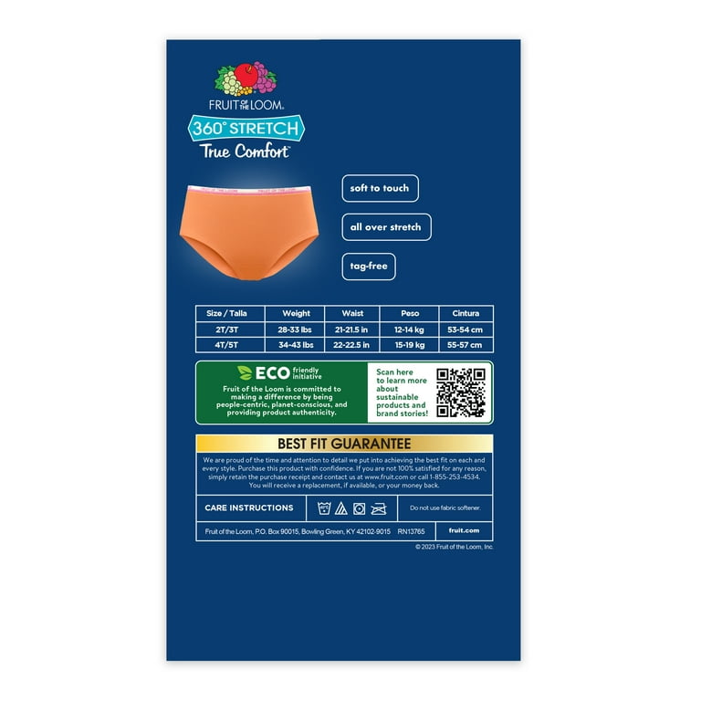 Fruit of the Loom Toddler Girl 360 Stretch True Comfort