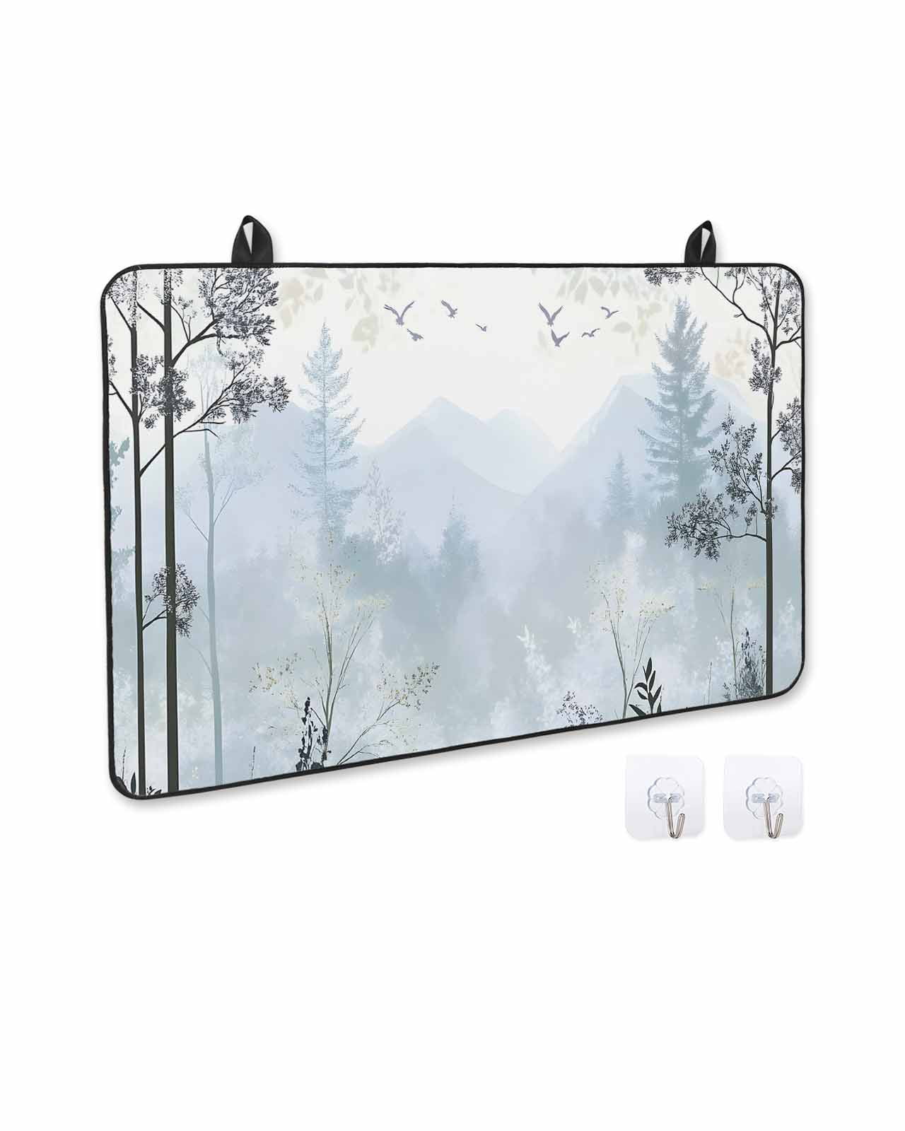 nqOlkjepod Large Induction Cooktop Protector Mat 24"x21", Foggy Forest Stove Top Covers for Electric Stove, Vintage Mountain Botanical Decorative Stove Burner Cover Mats, Glass Top Stove Cover