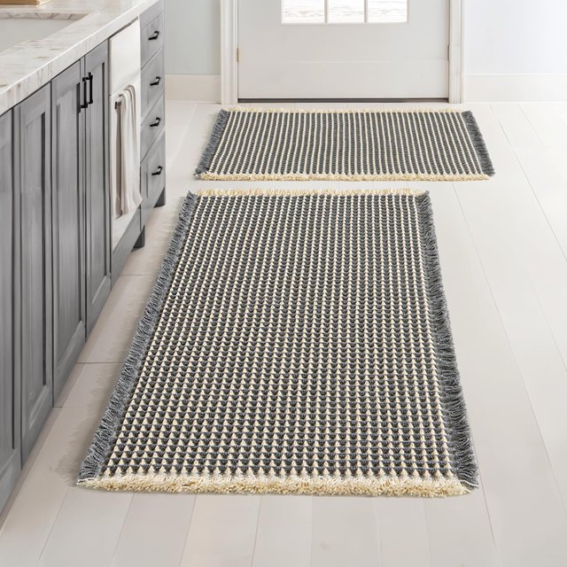 Alfombras de baño MIULEE Waffle gris oscuro y amarillo, 2 unidades, 43 x 60 cm+46 x 76 cm
