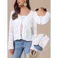 thumbnail image 2 of DARING DIVA Women's Crochet Bolero Shrug Long Sleeve Tie Front Cardigan S White, 2 of 6