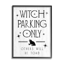 Stupell Industries Witch Parking Humorous Halloween Toad Grain Pattern Graphic Art Black Framed Art Print Wall Art, Design by Daphne Polselli