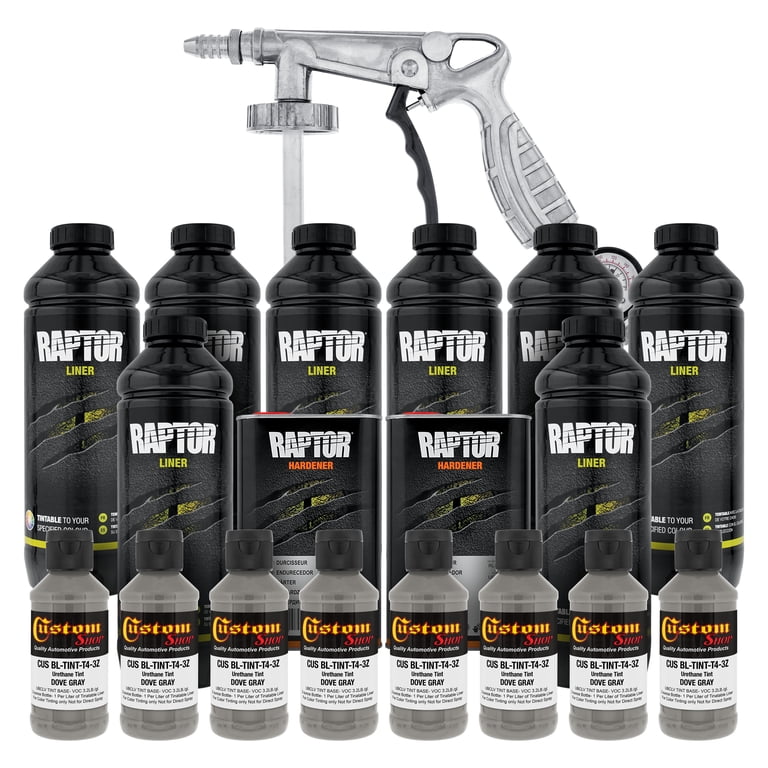 U-POL Raptor Dove Gray Truck Bed Liner Kit - 4 Liter Spray-On Urethane Coating With Free Spray Gun