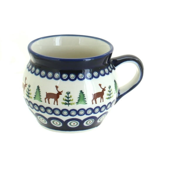 Blue Rose Polish Pottery Reindeer Pine Bell Shaped Mug