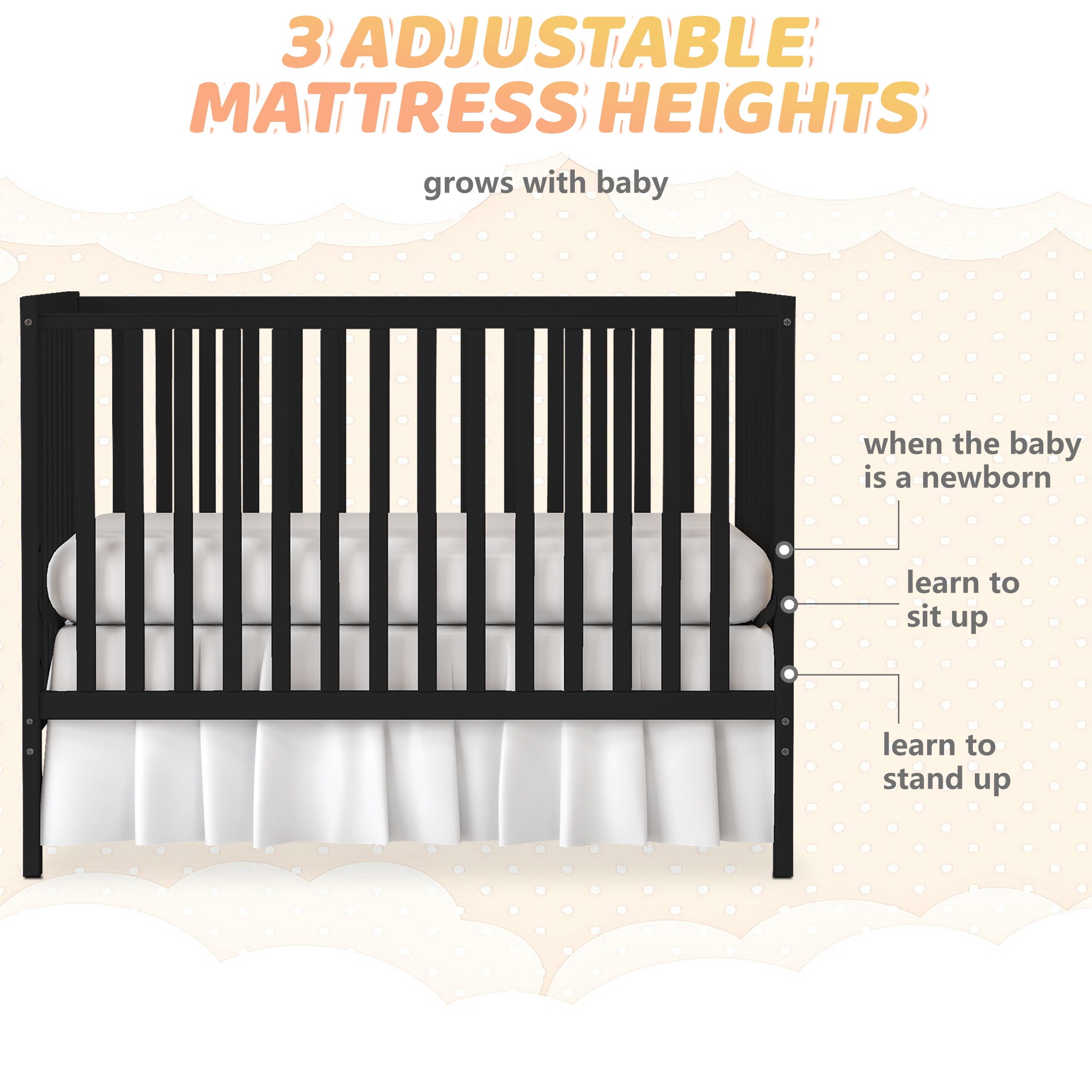 SESSLIFE 5-In-1 Convertible Crib, Black Baby Bed, Converts from Baby Crib to Toddler Bed, Fits Standard Full-Size Crib Mattress(Not Included)