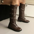 thumbnail image 4 of UngA Casual Boots for Women Women's Cowboy Boots Mid Calf Cowgirl Embroidered Western Chunky Heel Pull On Knee High Boots Brown,6, 4 of 7