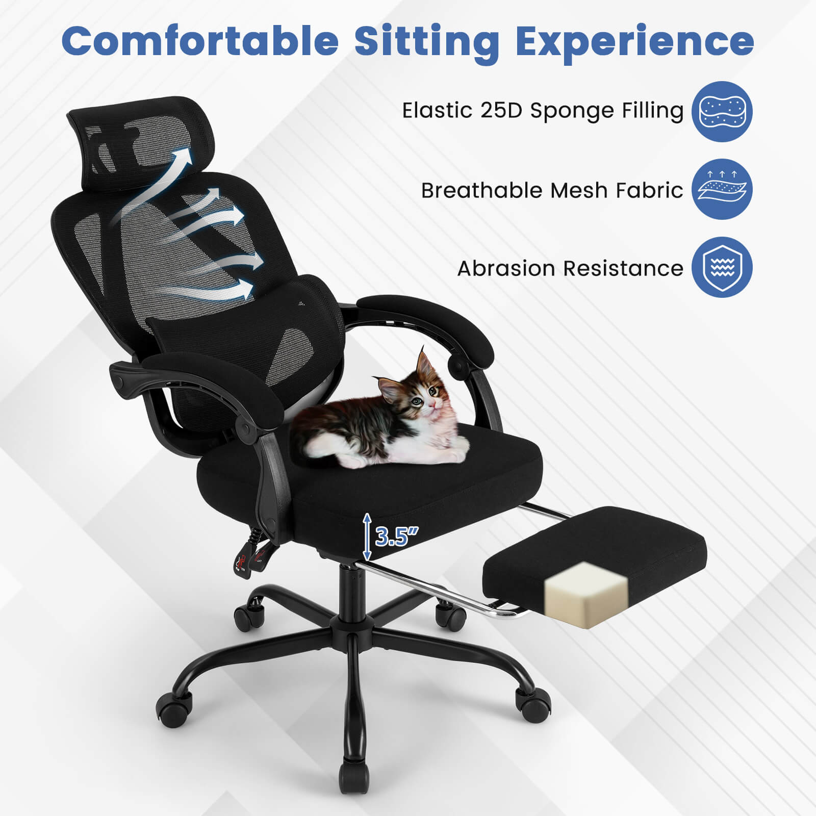 Costway Ergonomic Office Chair with Retractable Footrest & 135° Stepless Tilting Backrest