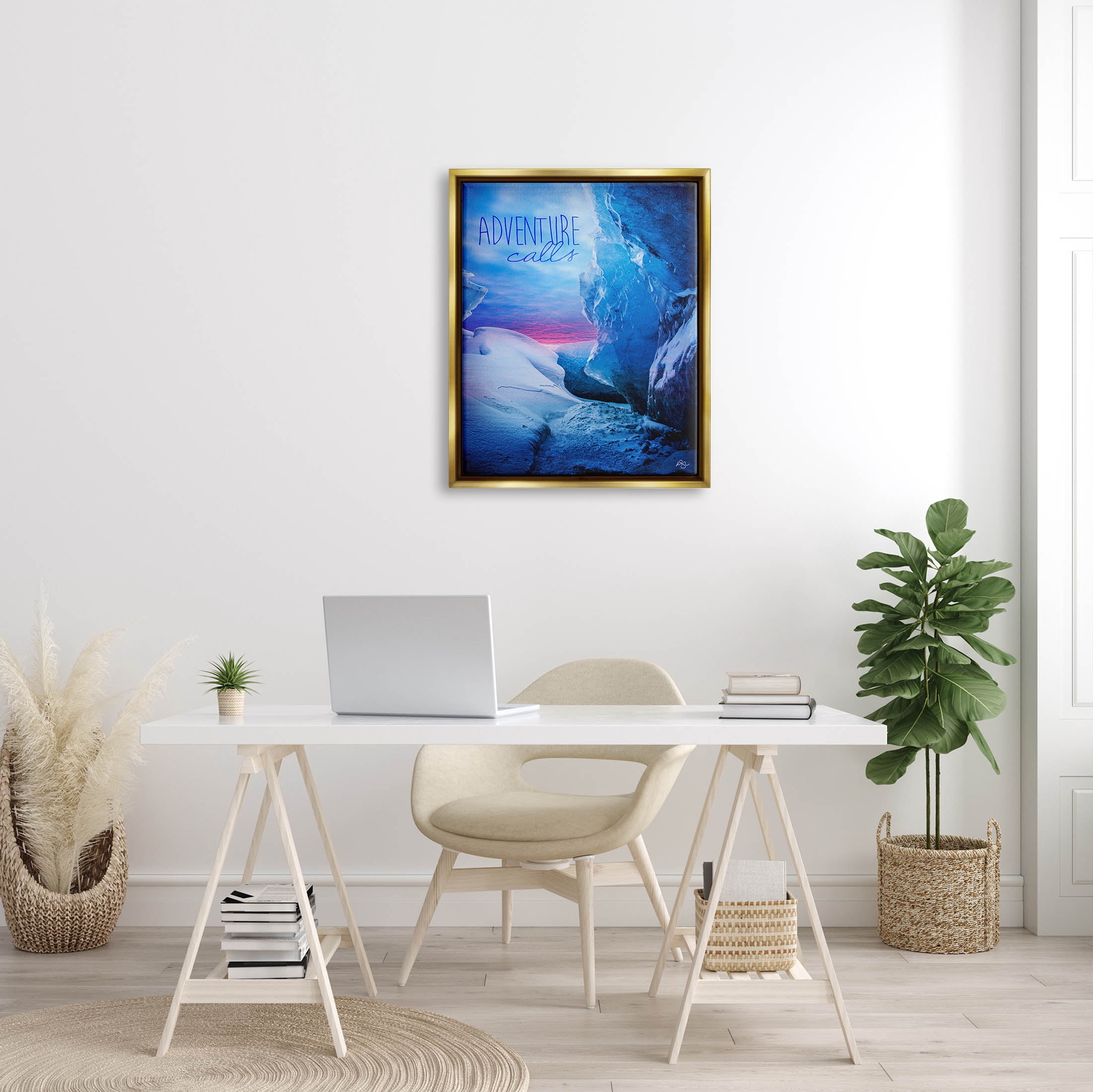 Stupell Industries Adventure Calls Snowy Glacier Graphic Art Metallic Gold Floating Framed Canvas Print Wall Art, Design by K. Kaufman