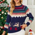 thumbnail image 2 of Suéter de Navidad Cuello Redondo Cómodo Suéter de Manga Larga para Mujer para Vacaciones Escolares Citas Compras Azul Marino L, 2 of 6