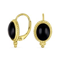 Bling Jewelry Womens Black Onyx Cable Edge Oval Gemstone Drop Earrings Gold Plated .925 Silver