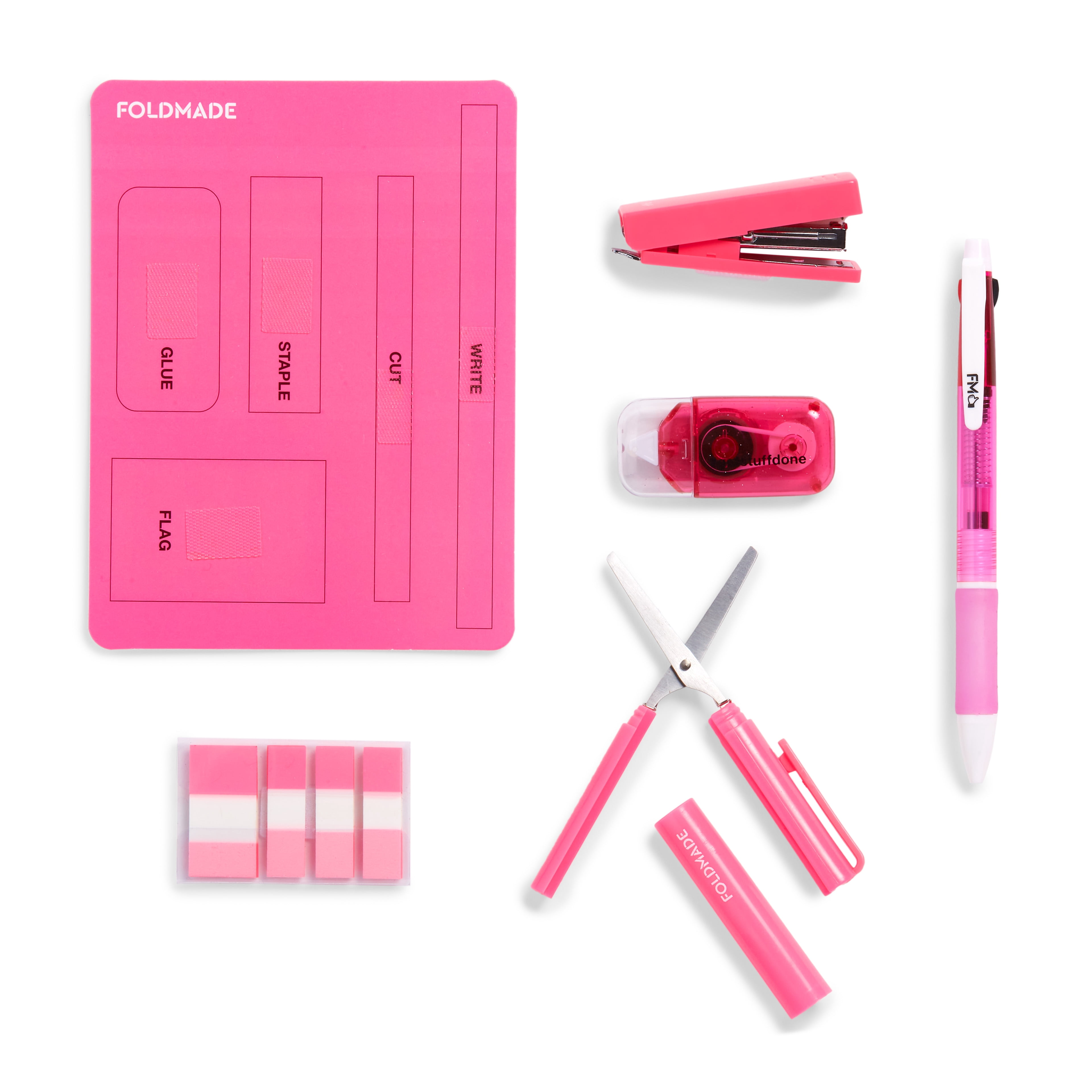 (2 pack) FOLDMADE Insta Office 6 Piece Kit with Scissors, Stapler, Adhesive, Flag Tabs, Pen/Pencil, Peel-N-Stick Holder