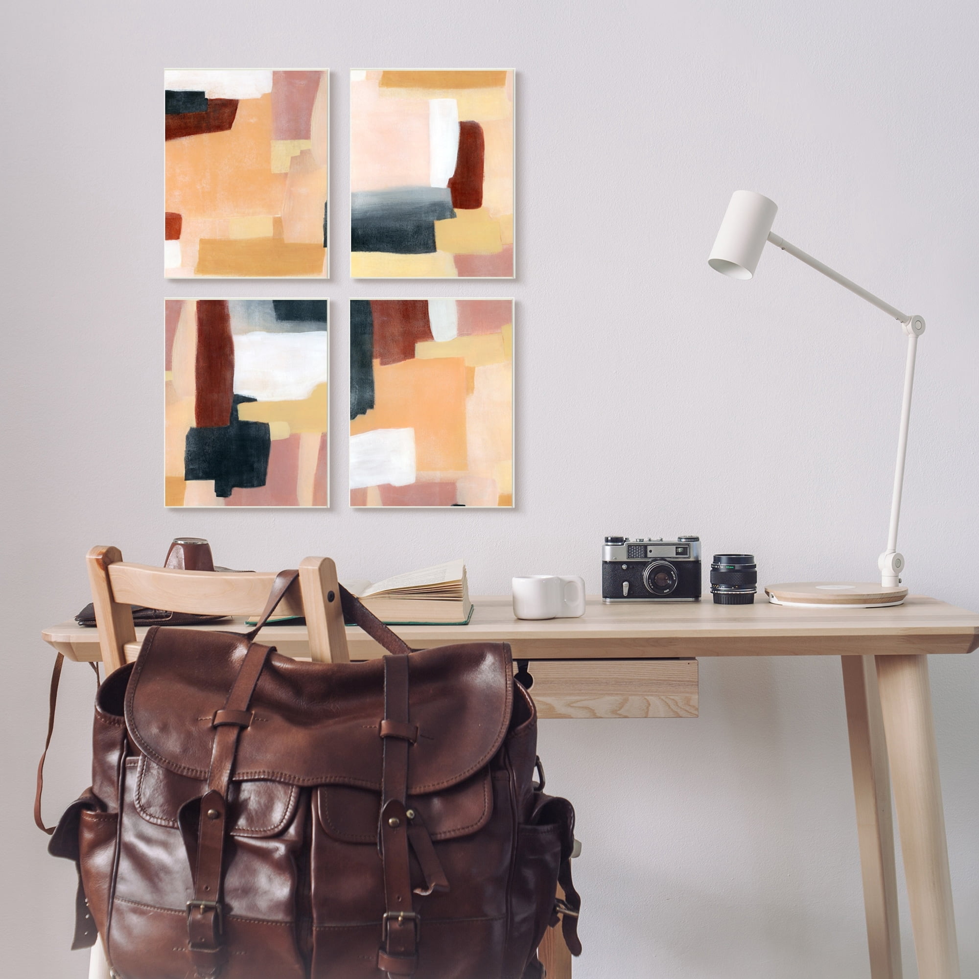 Stupell Industries Color Block Abstraction Neutral Beige Brown Black Framed by Grace Popp