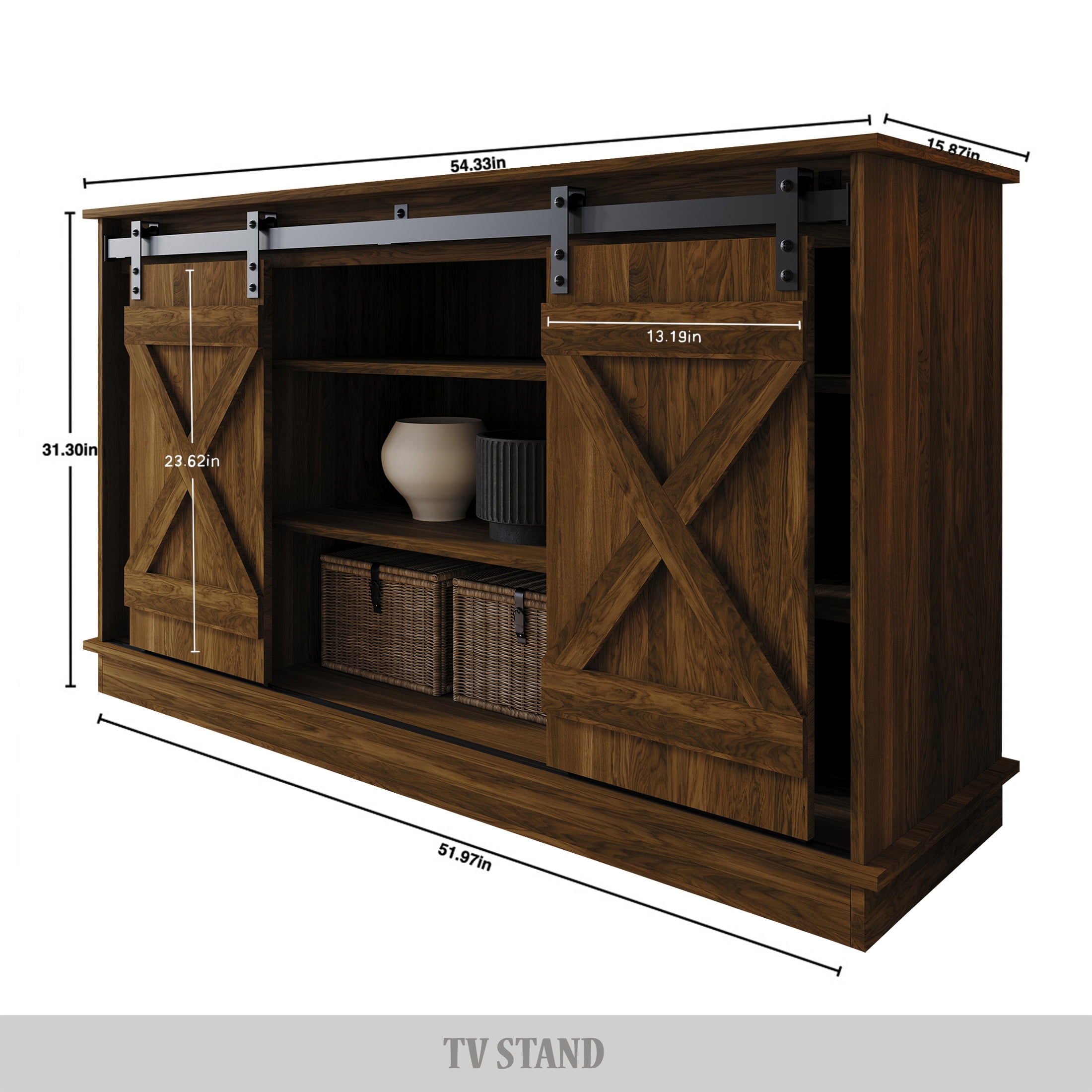 Castle Place Vintage 54" TV Stand Console for TVs up to 65", Brown