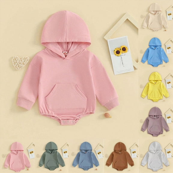 6-12 Months Newborn Baby Boys And Girls Comfortable And Breathable Bodysuits Simple And Warm Hooded Bodysuits Grey