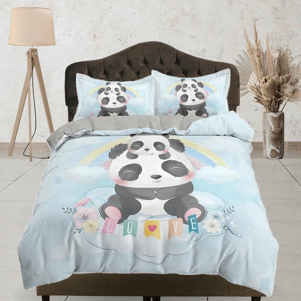 Panda lindo bebé ropa de cama, funda nórdica y funda de almohada, ropa de cama con cremallera, dormitorio