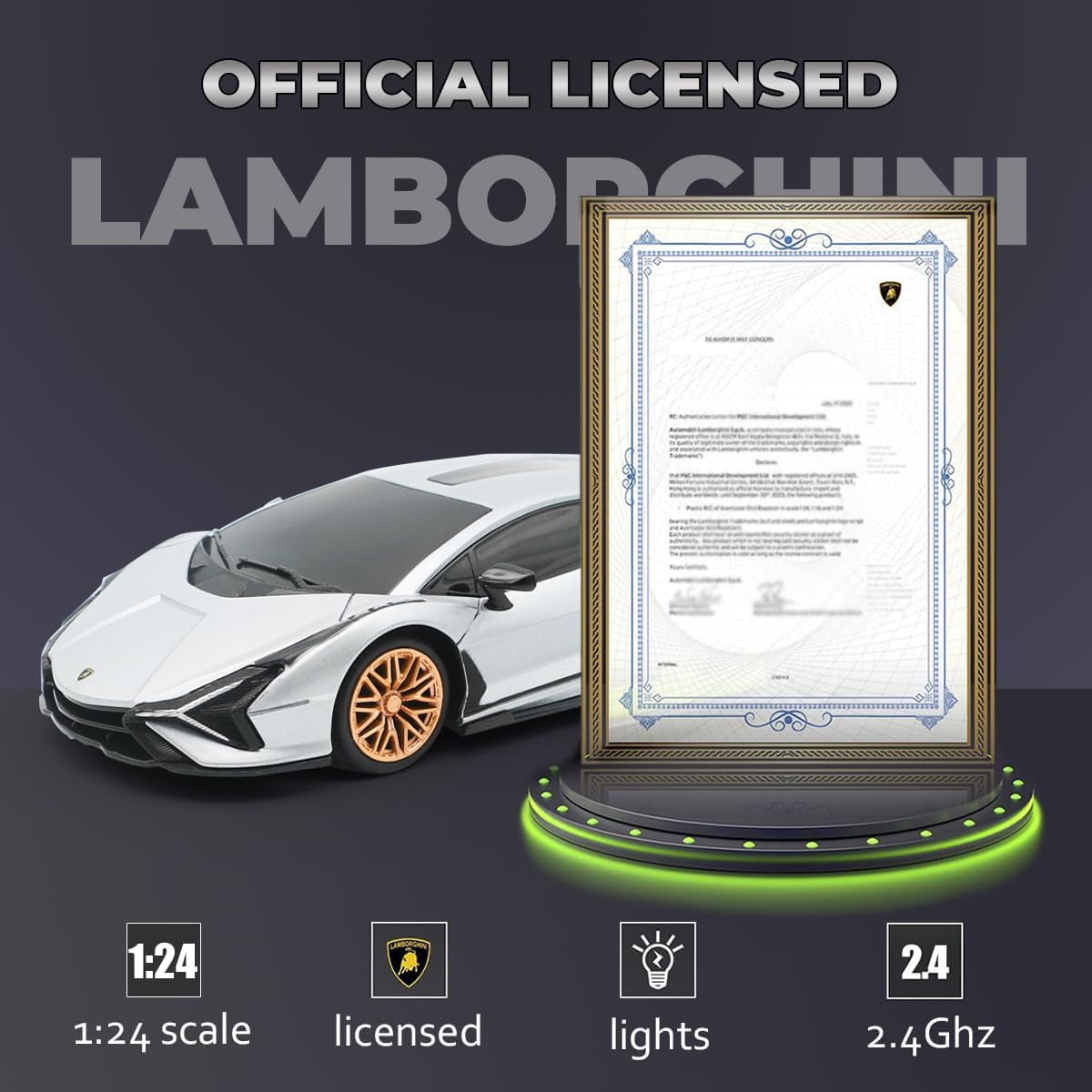 Qun Xing Remote Control Car 1:24 Lamborghini Officially Licensed 2.4GHZ for Kids Gift, Silver