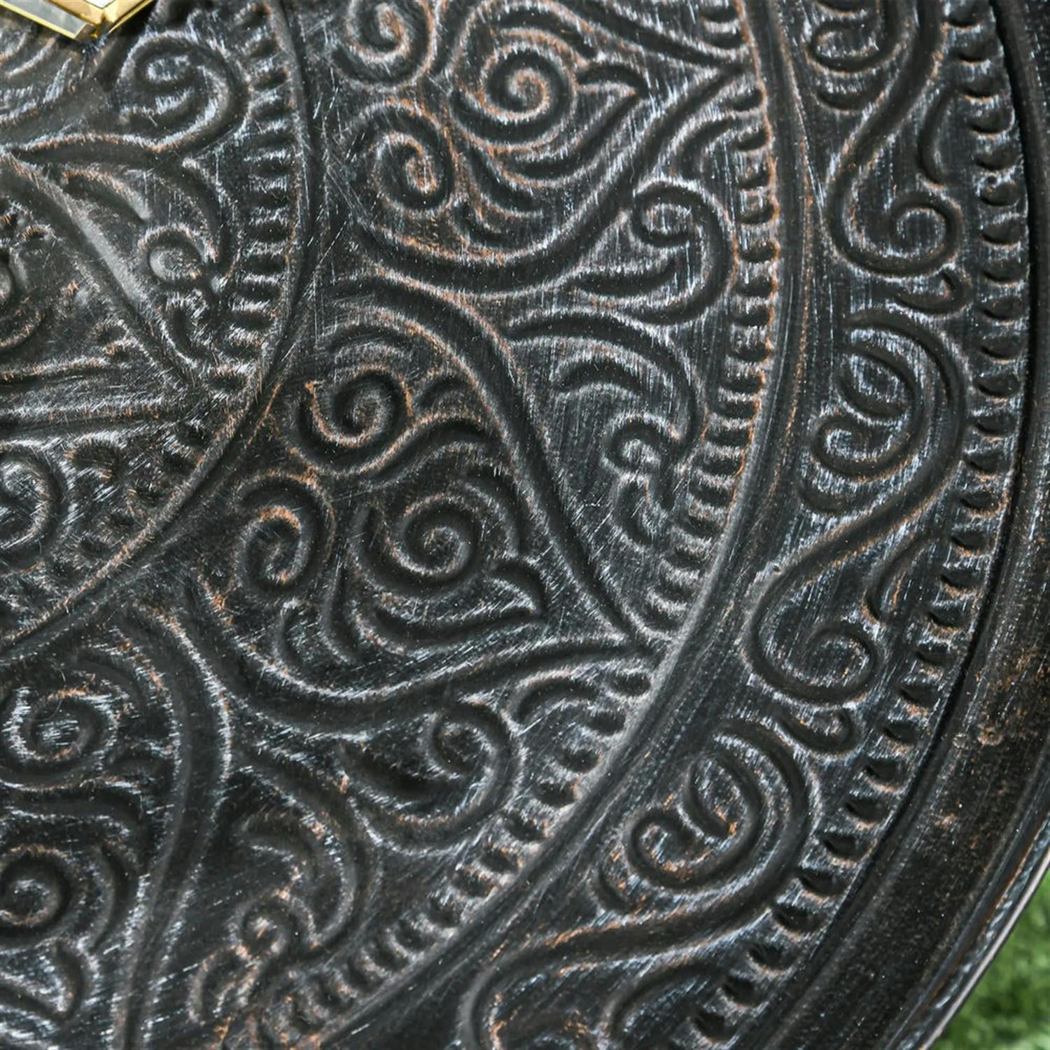 Demi Bonn 24" Round Living Room Coffee Table with Hammered Metal Frame, Pewter for Bedroom, Stylish Center Table, Gray